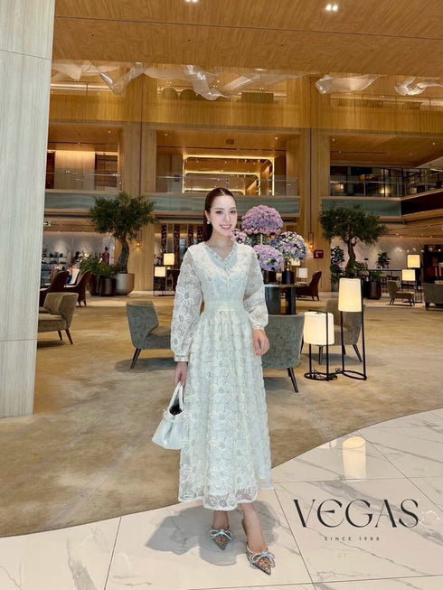 Women Lacey Flower Long Dress